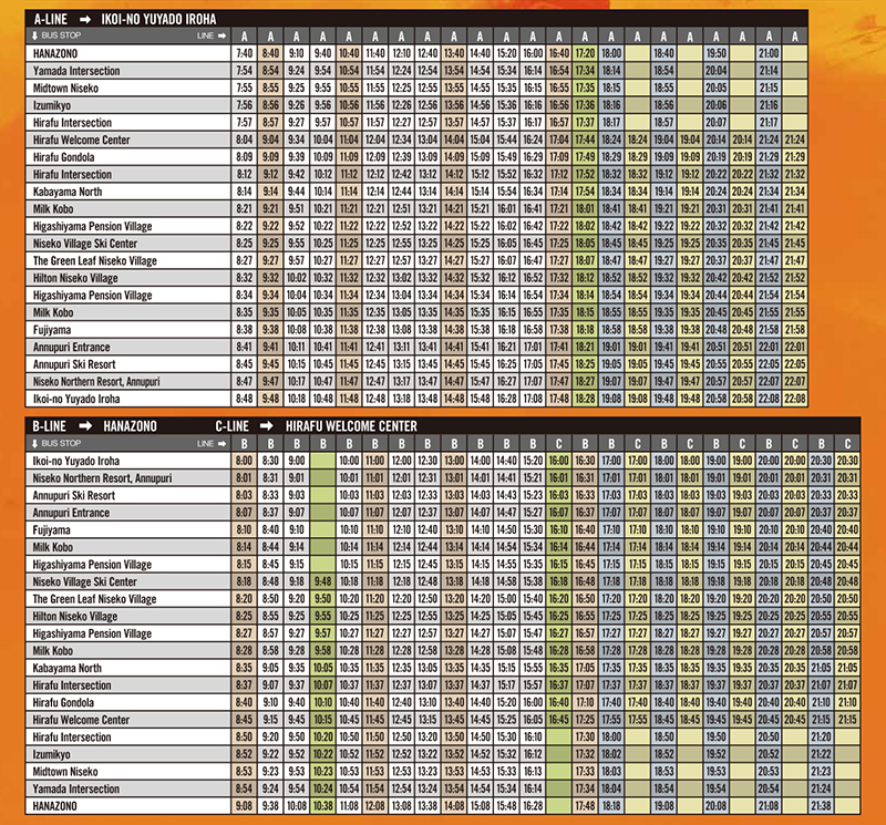 niseko united shuttle bus timetable